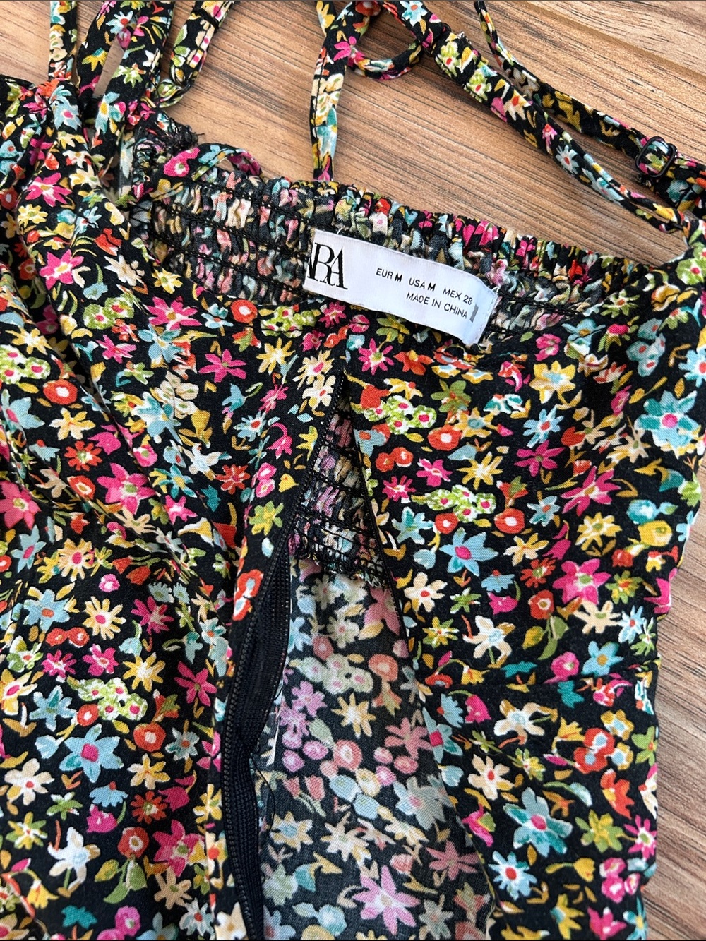 Zara Black Floral Maxi Slip Dress with Pink & Green & Blue Accents size medium - Picture 3 of 9
